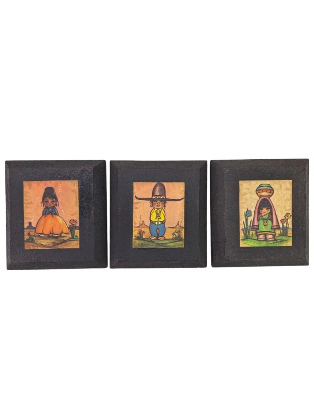 3 Vintage Southwest Navajo Hopi Children Oodie Wood Plaques Gerda Christoffersen